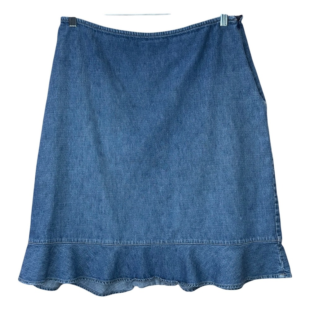 Faded Glory Women's Blue Denim Ruffle Hem A-Line Skirt Size 14 Y2K Fairy Chic‎